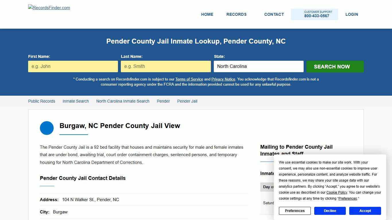 Pender County Jail Roster & Inmate Lookup