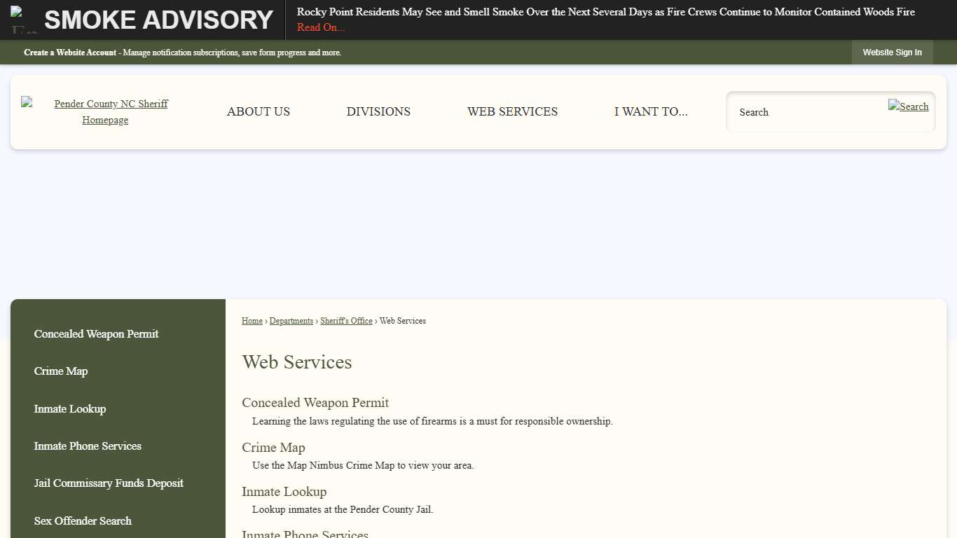 Web Services Pender County, NC